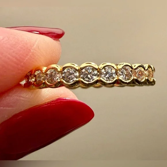 Ring - sz 8 - gold tone band with clear crystals - new! Dainty - classic. BOGO - Picture 2 of 10